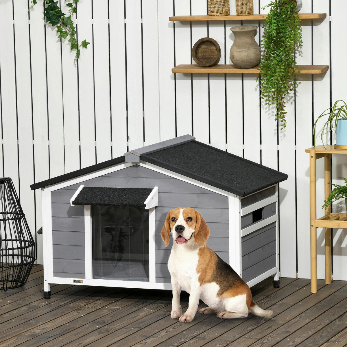 PawHut Hundehütte weiß Holz B/H/L: ca. 79x72x109 cm Hundehütte - weiß/schwarz (109,00/79,00/72,00cm) - PawHut