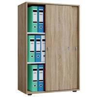 Büroschrank Lona XL mit Schiebetüren Eiche Sonoma Nachbildung weiß B/H/T: ca. 70x110x37 cm Lona XL mit Schiebetüren - Eiche/weiß (70,00/110,00/37,00cm) - VCM Möbel