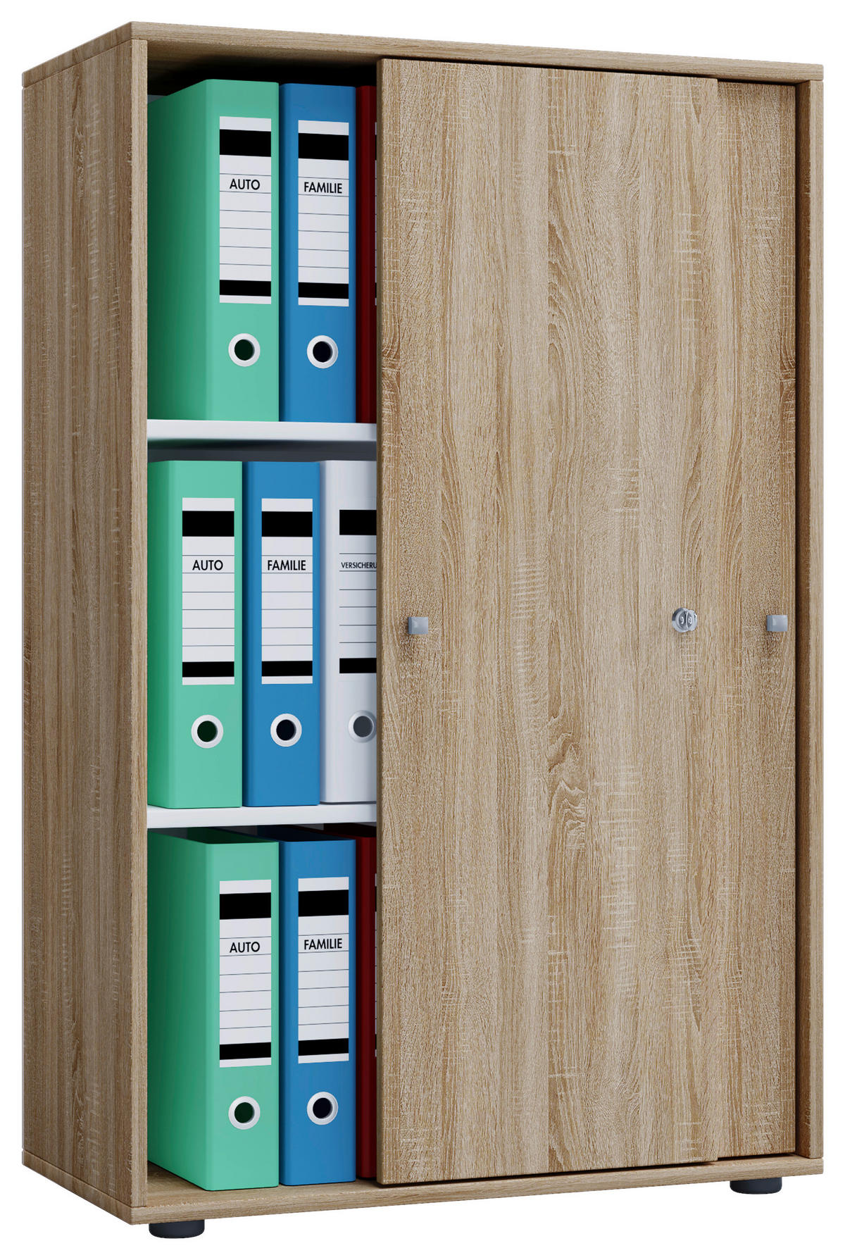 Büroschrank Lona XL mit Schiebetüren Eiche Sonoma Nachbildung weiß B/H/T: ca. 70x110x37 cm Lona XL mit Schiebetüren - Eiche/weiß (70,00/110,00/37,00cm) - VCM Möbel