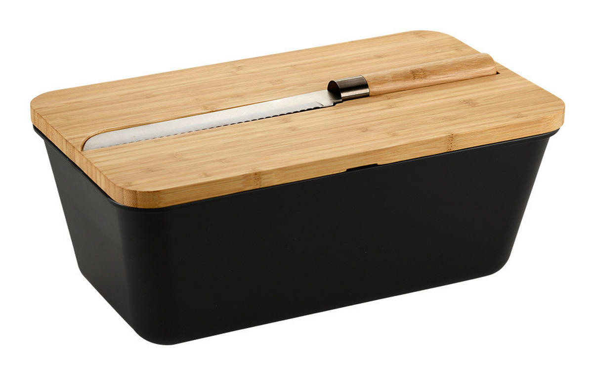 Kesper Brotbox schwarz Bambus B/H/L: ca. 20x15,5x34,8 cm Brotbox mit Messer - braun/schwarz (34,80/20,00/15,50cm) - Kesper