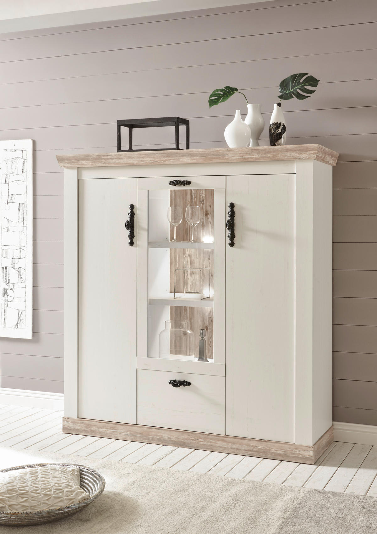 Highboard Florenz weiß Pinie B/H/T: ca. 139x146x44 cm Florenz - weiß (139,00/146,00/44,00cm)