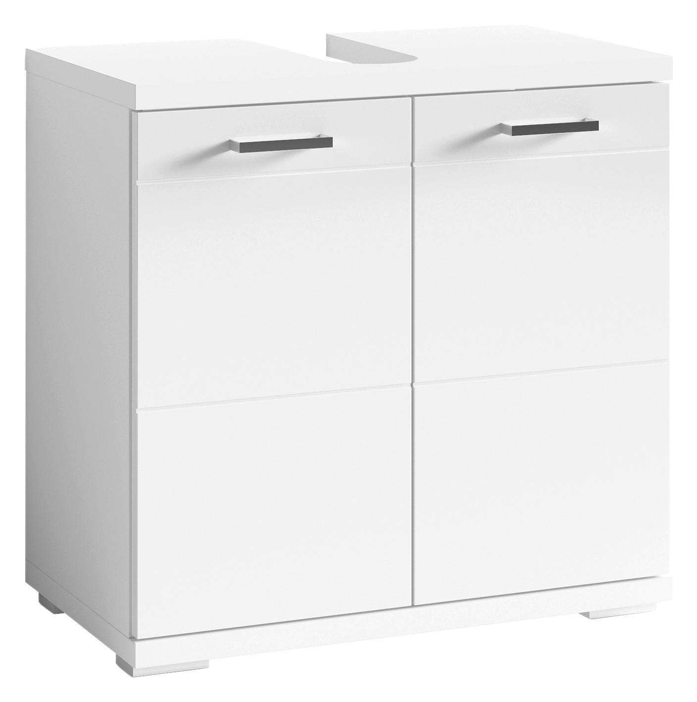 Waschbeckenunterschrank NEBRASKA weiß weiß Lack Hochglanz silber B/H/T: ca. 60x59x31,5 cm NEBRASKA - weiß/silber (60,00/59,00/31,50cm) - byLIVING