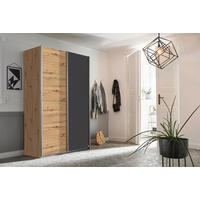 Schwebetürenschrank Quadra Eiche Artisan grau B/H/T: ca. 136x210x57 cm Quadra - Eiche/grau (136,00/210,00/57,00cm)