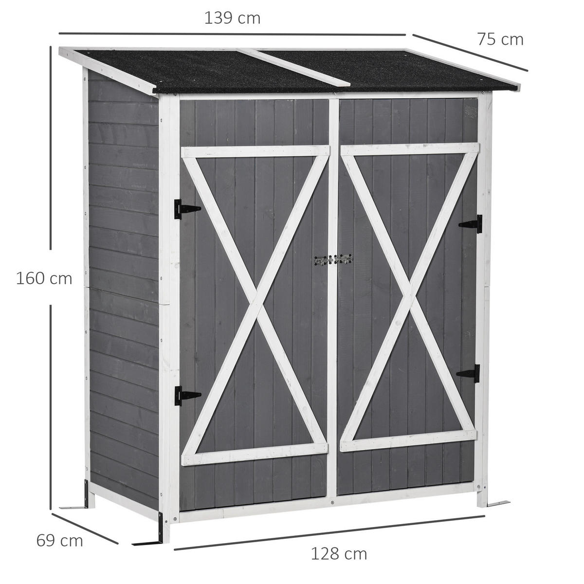 Outsunny Gartenhaus grau B/H/T: ca. 139x160x75 cm Gartenhaus - weiß/grau (139,00/160,00/75,00cm) - Outsunny