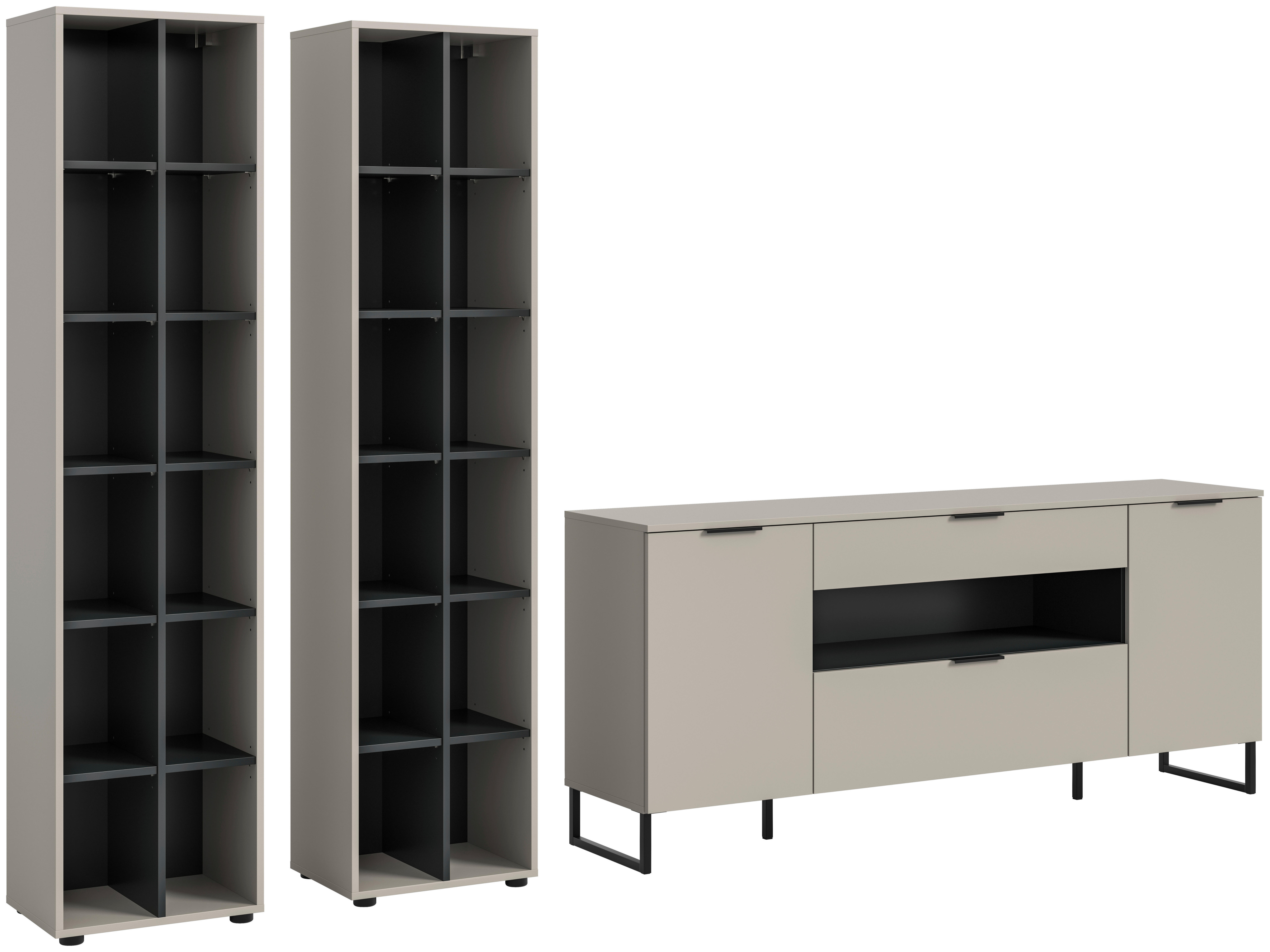 Wohnwand Noida Kaschmirgrau Nachbildung schwarz B/H/T: ca. 305x192x41 cm Noida - schwarz (305,00/192,00/41,00cm) - xonox.home
