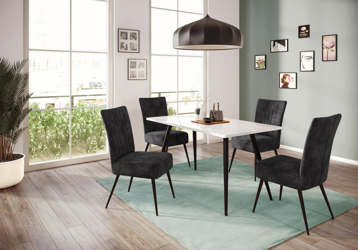 Esstisch ANIKA weiß Lack Hochglanz schwarz pulverbeschichtet Lack Hochglanz B/H/T: ca. 140x76x80 cm ANIKA - weiß/schwarz (140,00/76,00/80,00cm) - Hela