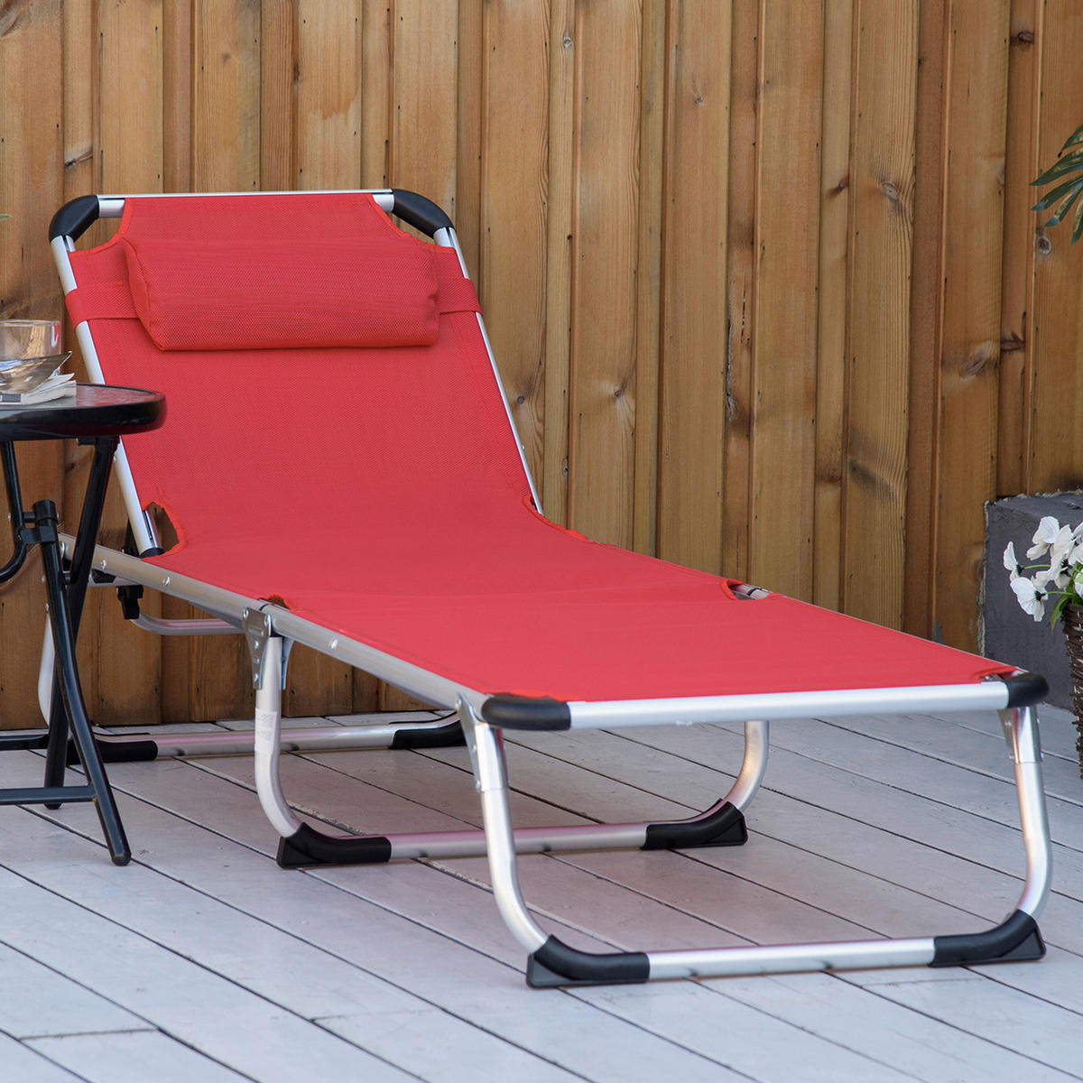 Outsunny Gartenliege rot Aluminium B/H/L: ca. 60x28x189 cm Gartenliege - rot (189,00/60,00/28,00cm) - Outsunny