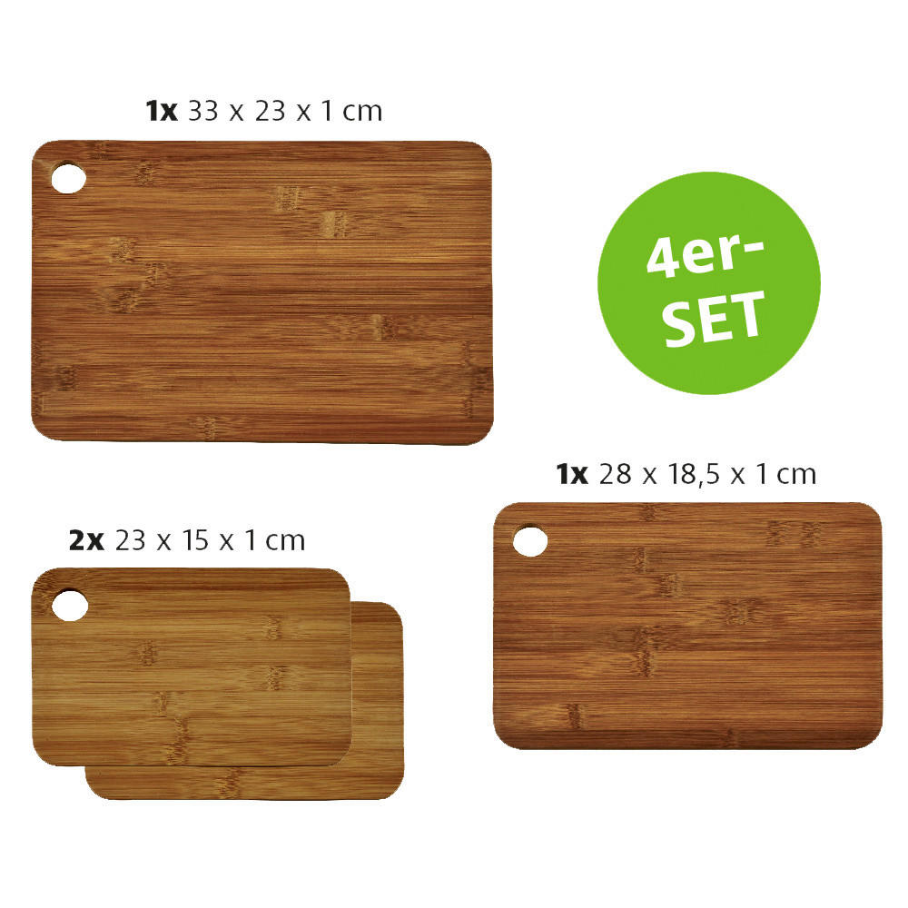 Kesper Schneidbrett natur Holz Bambus B/H/L: ca. 23x4x33 cm Schneidbrett_4erSet - natur (33,00/23,00/4,00cm) - Kesper
