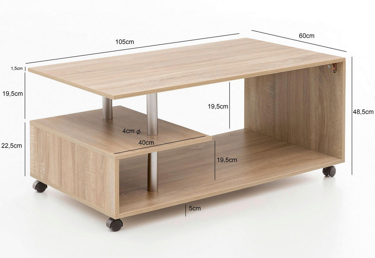 Couchtisch braun B/H/T: ca. 105x48x60 cm Couchtisch - braun (105,00/48,00/60,00cm) - Wohnling