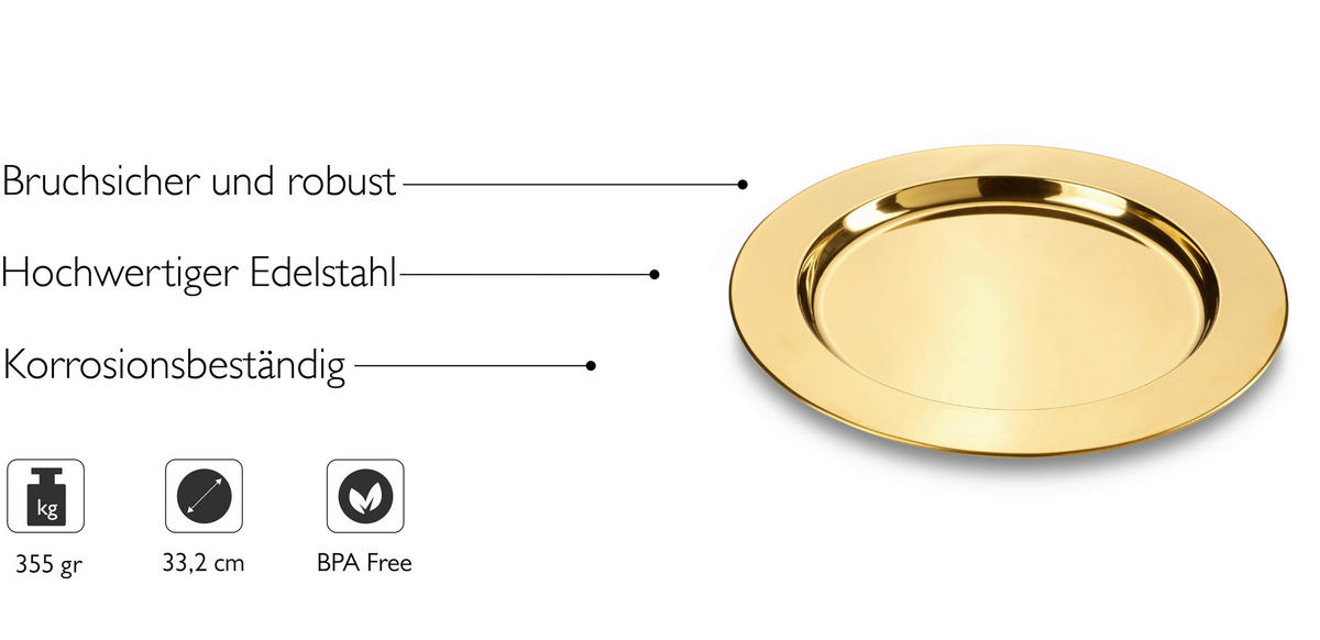 ECHTWERK Platzteller-Set gold Edelstahl B/H/L: ca. 33x3x33 cm Platztellerset_2tlg. - gold (33,00/33,00/3,00cm) - ECHTWERK