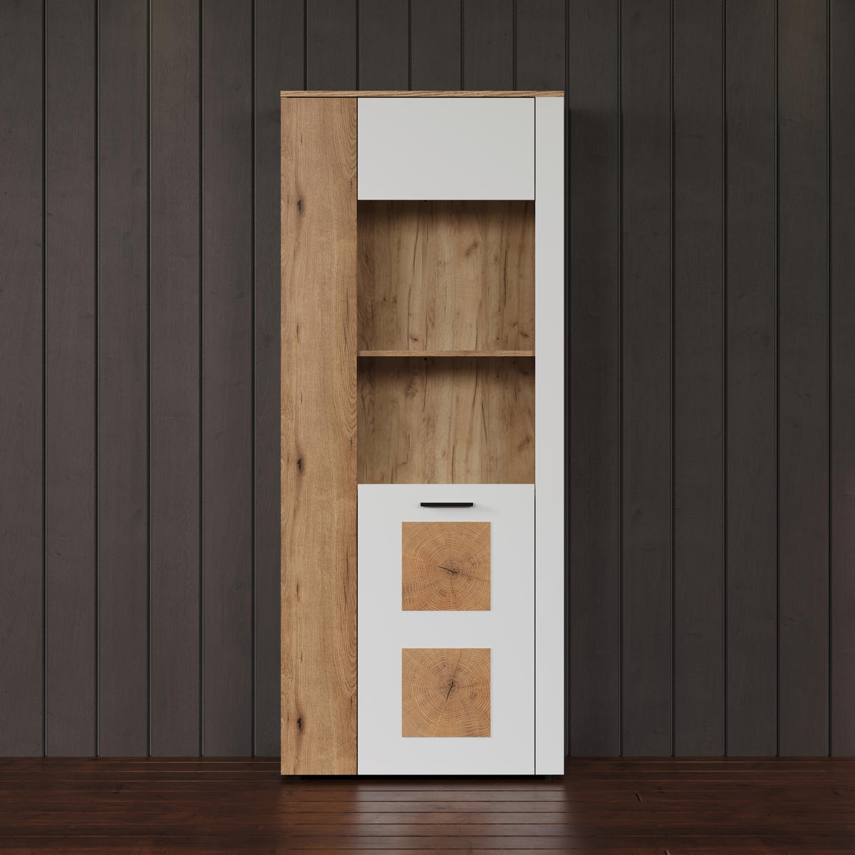 Vitrine Vitoria weiß Eiche Evoke Coast Nachbildung B/H/T: ca. 80x195x42 cm Vitoria - Eiche/weiß (80,00/195,00/42,00cm)