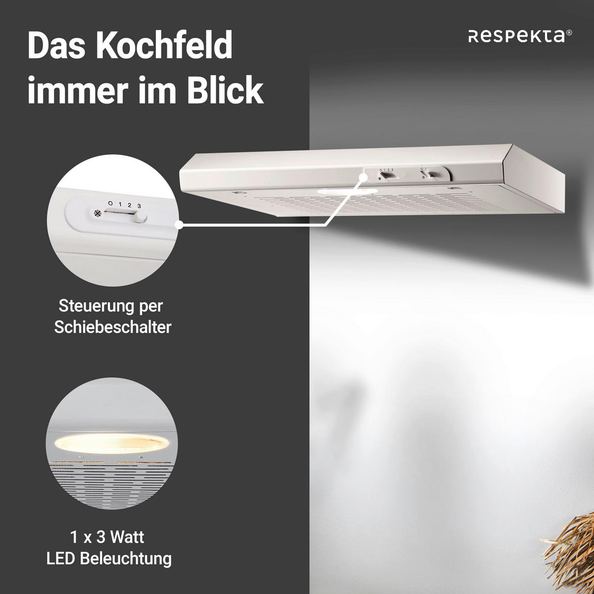 Respekta Dunstabzugshaube DH620WL weiß Edelstahl B/H/T: ca. 60x7,6x47 cm DH620WL - weiß (60,00/7,60/47,00cm) - Respekta
