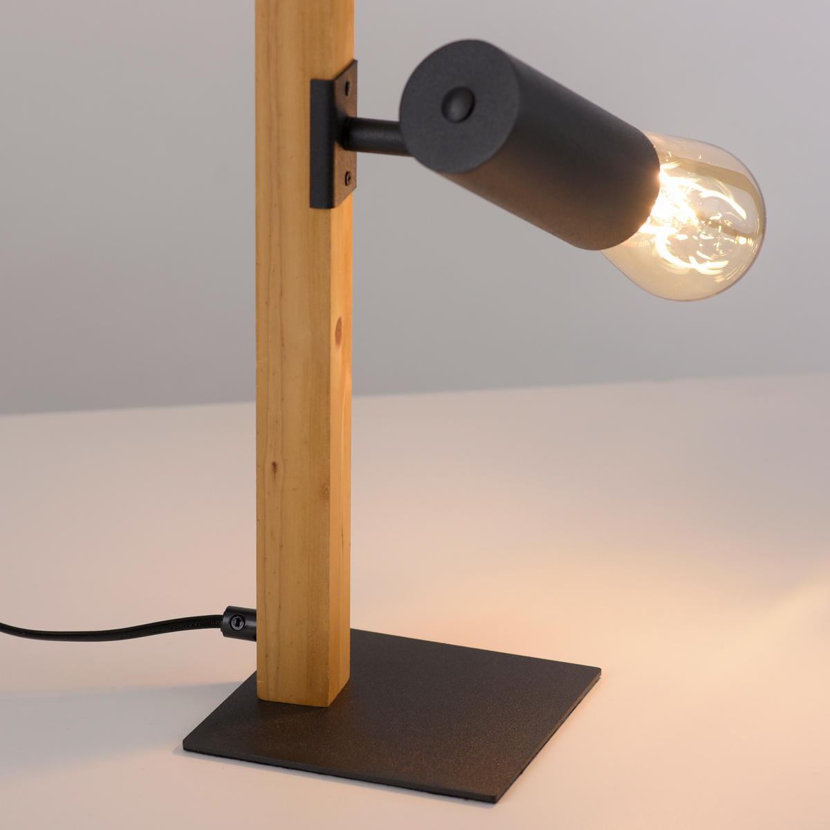 Just Light Tischleuchte PILON 15164-18 natur schwarz Holz Metall B/H/T: ca. 13x32,5x13,5 cm E27 1 Brennstellen PILON - natur/schwarz (13,00/32,50/13,50cm) - Just Light