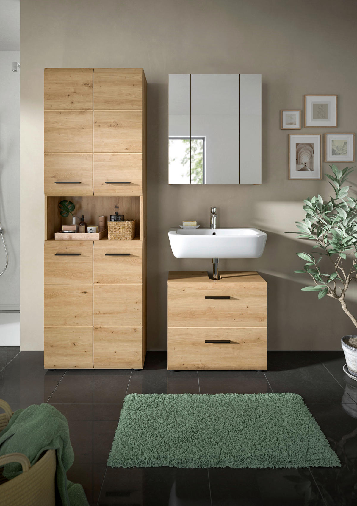 Badezimmer-Set Ice Artisan Oak Nachbildung B/H/T: ca. 135x185x30 cm Ice - (135,00/185,00/30,00cm) - xonox.home