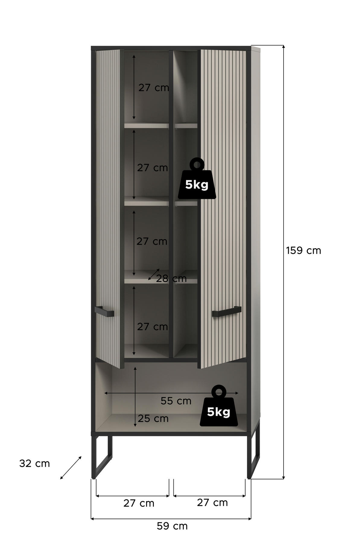 Badhochschrank BAGNO schwarz Kaschmirgrau Nachbildung B/H/T: ca. 59x159x32 cm BAGNO - schwarz (59,00/159,00/32,00cm) - xonox.home