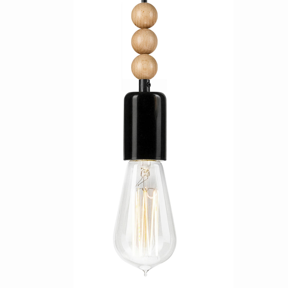 Lamkur Pendelleuchte SIMON 37349 schwarz Stahl Holz H/L: ca. 94x8 cm E27 1 Brennstellen Simon - schwarz (8,00cm) - Lamkur