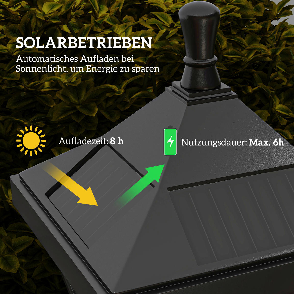 Solar Gartenlaterne schwarz Polycarbonat B/H/L: ca. 15x127x15 cm Solar_Gartenlaterne - schwarz (15,00/15,00/127,00cm) - Outsunny