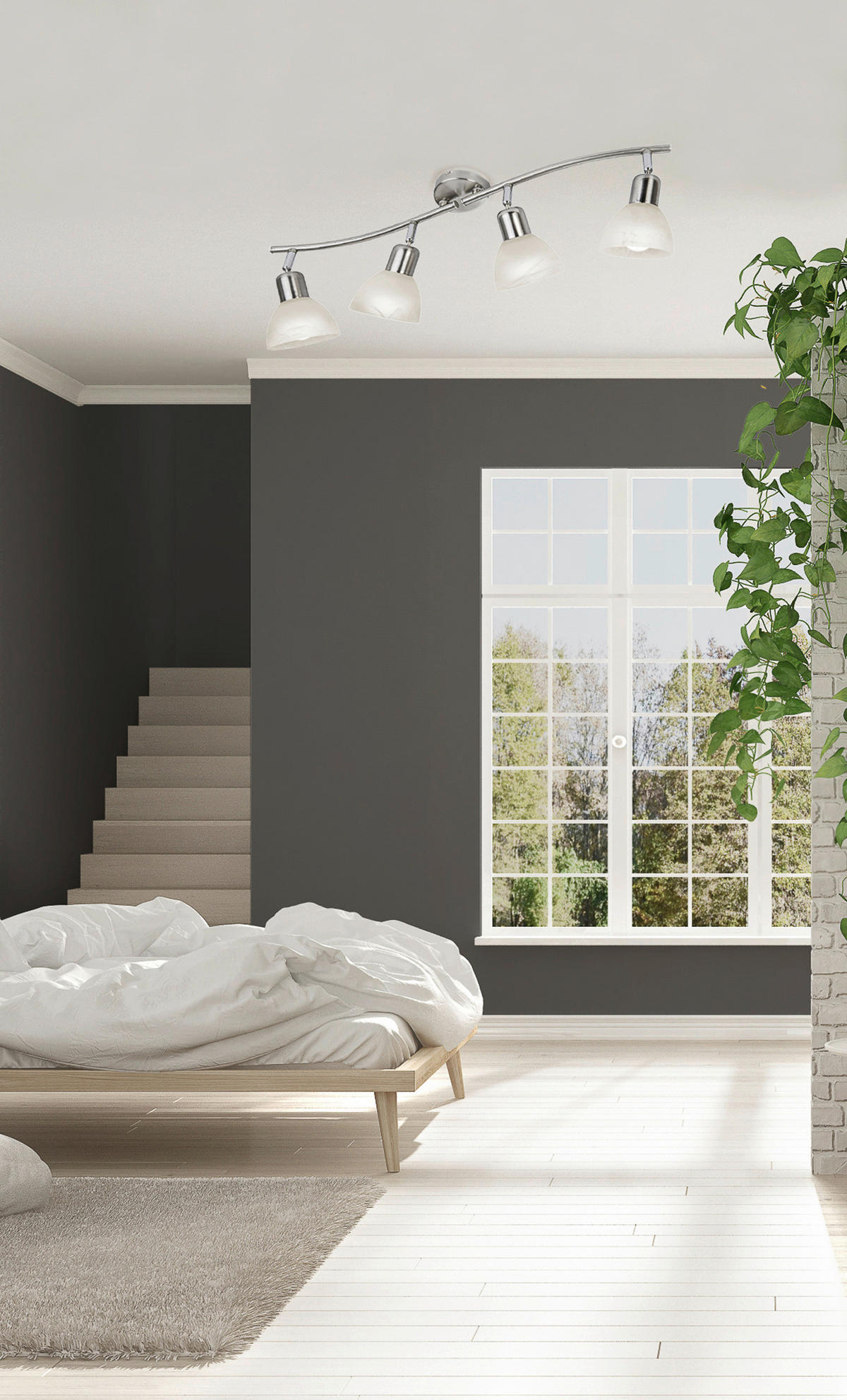 Nowa Spotbalken 81890401 nickel matt warmweiß Glas Metall H/D: ca. 16,8x10 cm E14 4 Brennstellen DAYTONA - warmweiß/nickel matt (10,00/16,80cm) - Nowa