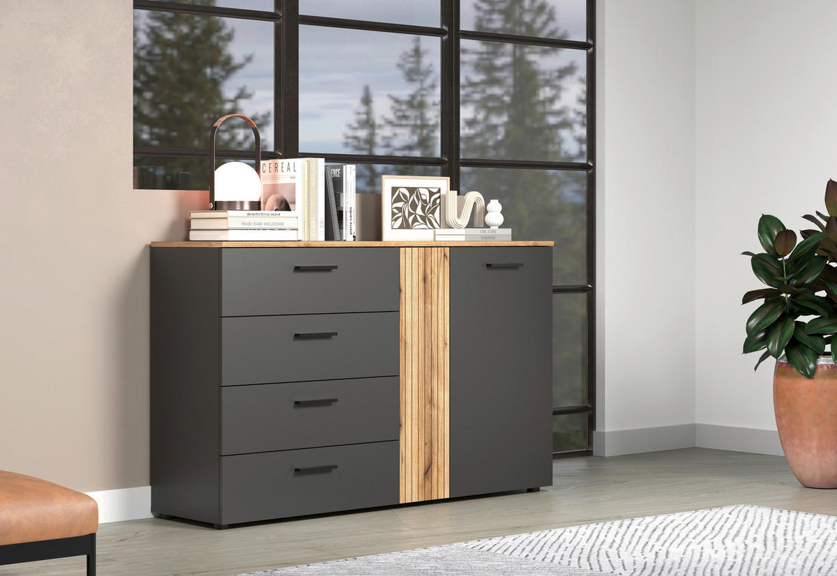 Kommode Esteban anthrazit Eiche Evoke Coast Nachbildung B/H/T: ca. 139x86x38 cm Esteban - Eiche/anthrazit (139,00/86,00/38,00cm)