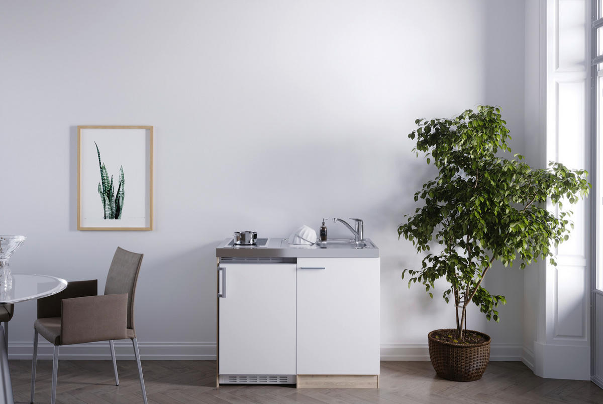 Respekta Miniküche 100 weiß matt B/H/T: ca. 100x87x60 cm 100 - Eiche/weiß (100,00/87,00/60,00cm) - Respekta