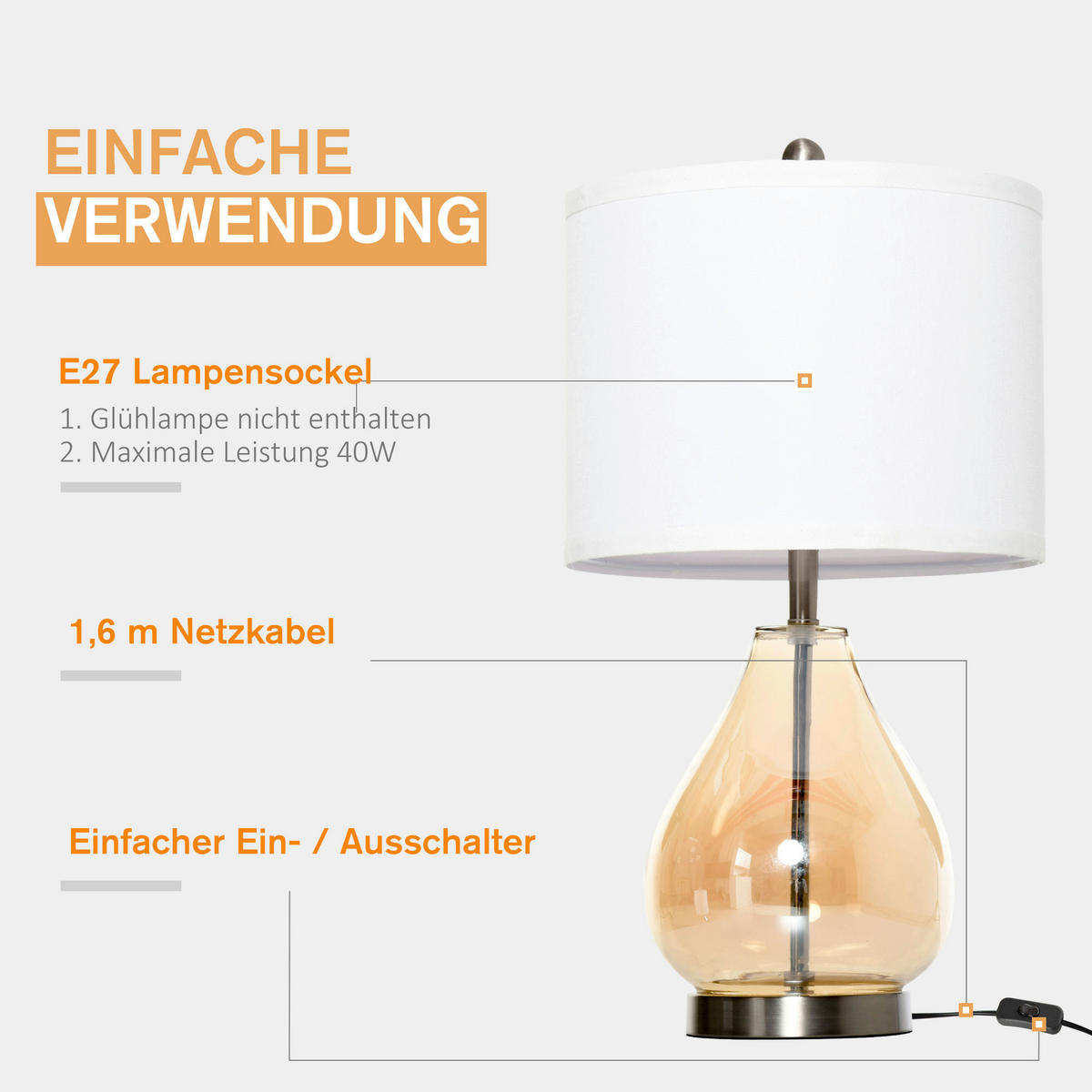 HOMCOM 2er-Tischleuchtenset B31-251 2er-Tischleuchtenset B31-251 - cremeweiß/goldgelb (30,00/56,00/30,00cm) - HOMCOM