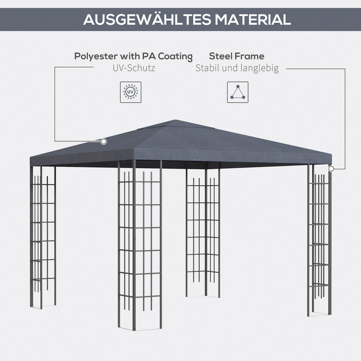 Outsunny Pavillon grau Stahl B/H/L: ca. 295x255x295 cm Pavillon - grau (295,00/295,00/255,00cm) - Outsunny