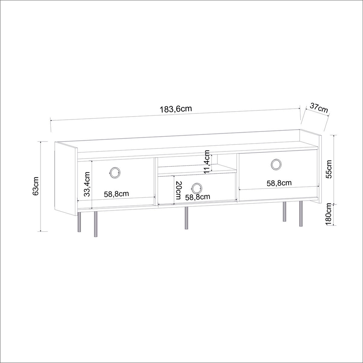TV-Lowboard Büsra walnuss Nachbildung grau B/H/T: ca. 184x63x37 cm Büsra - walnuss/grau (184,00/63,00/37,00cm) - moebel17