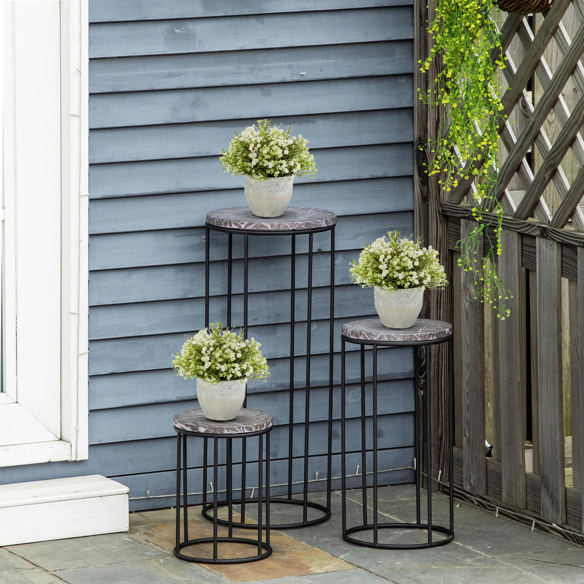 Outsunny Blumenständer schwarz Metall H/D: ca. 70x30 cm Blumenständer - schwarz/grau (30,00/70,00cm) - Outsunny