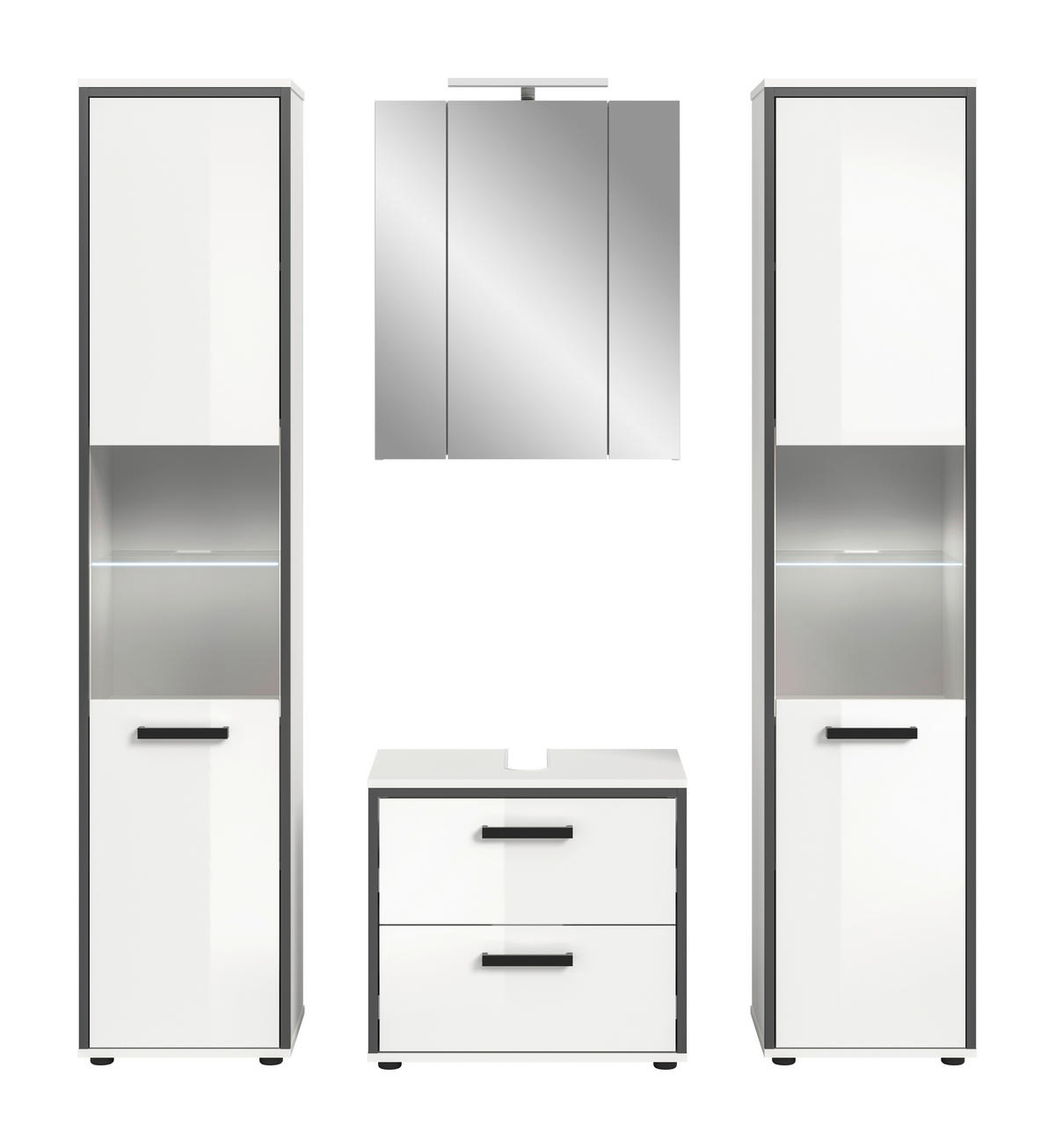 Badblock KOJAK weiß Hochglanz anthrazit grau B/H/T: ca. 171x188x37 cm KOJAK - weiß/anthrazit (171,00/188,00/37,00cm) - xonox.home