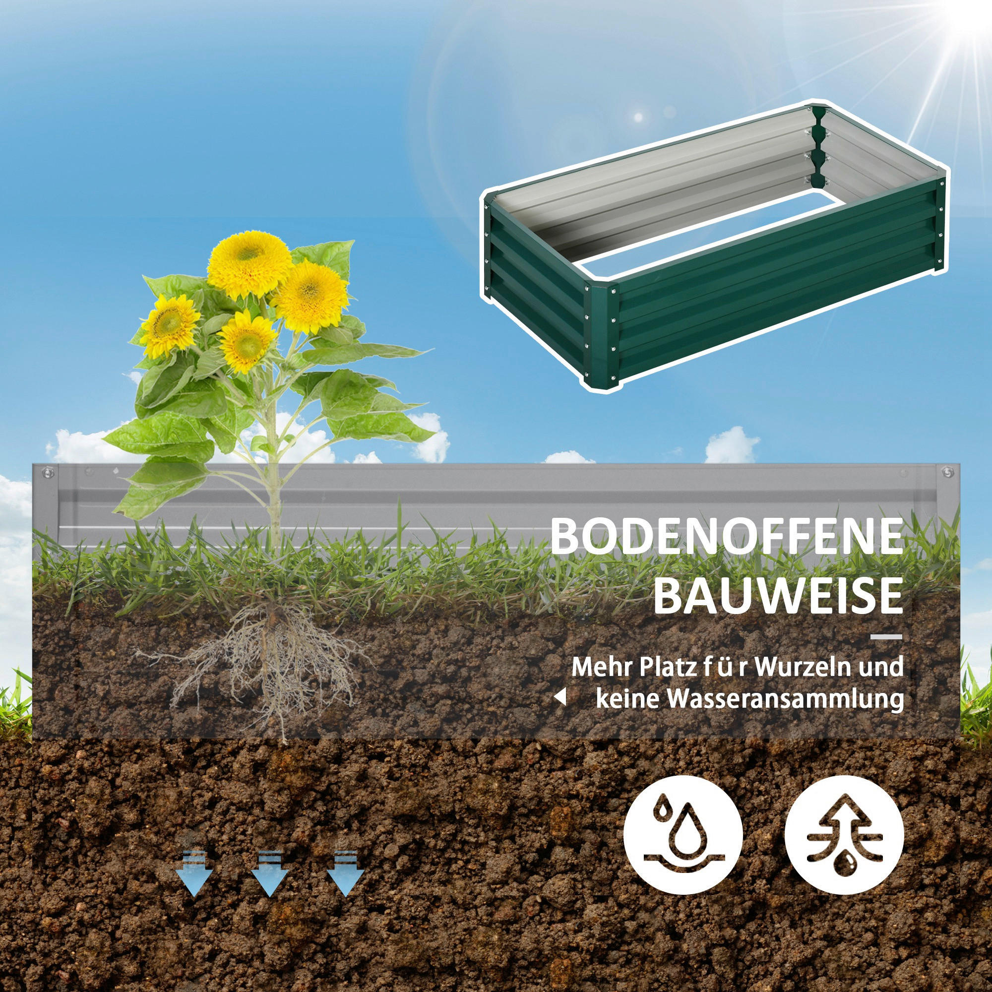 Outsunny Hochbeet grün Edelstahl B/H/L:...