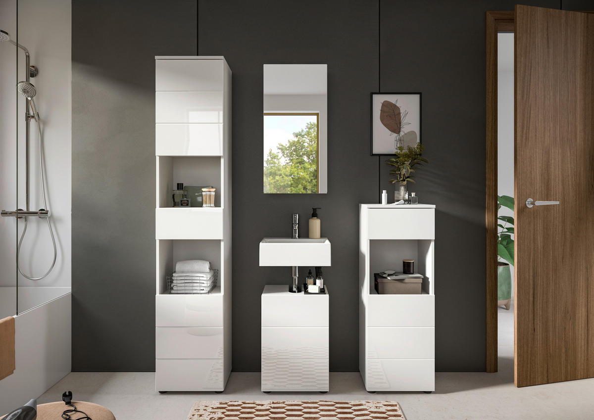 Badezimmer-Set VIRA weiß weiß Hochglanz B/H/T: ca. 144x190x34 cm VIRA - weiß (144,00/190,00/34,00cm) - xonox.home