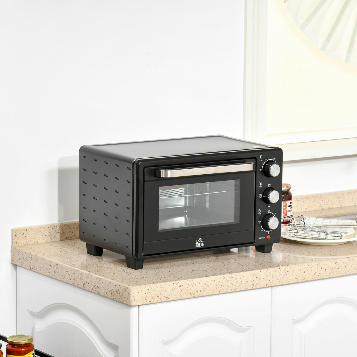 HOMCOM Küchengerät 800-085V90 schwarz Polypropylen B/H/L: ca. 38,5x46x29 cm Minibackofen - schwarz/silber (29,00/38,50/46,00cm) - HOMCOM