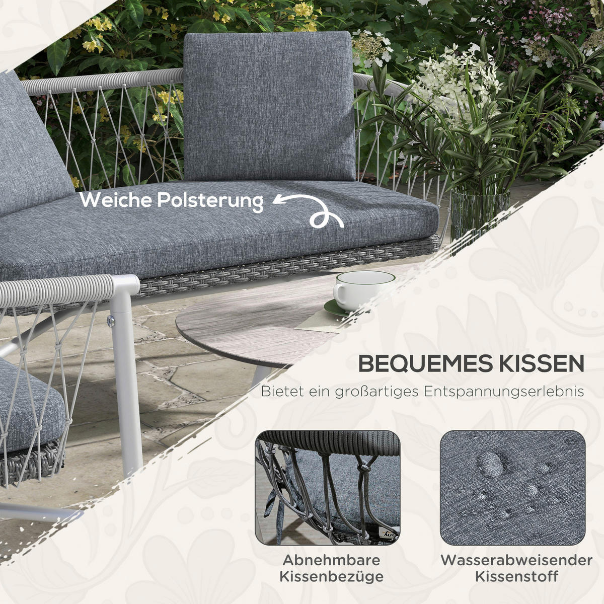 Outsunny Sitzgruppe grau Edelstahl B/H/L: ca. 68x121x67 cm Rattan_Gartenmöbel-Set - grau (67,00/68,00/121,00cm) - Outsunny