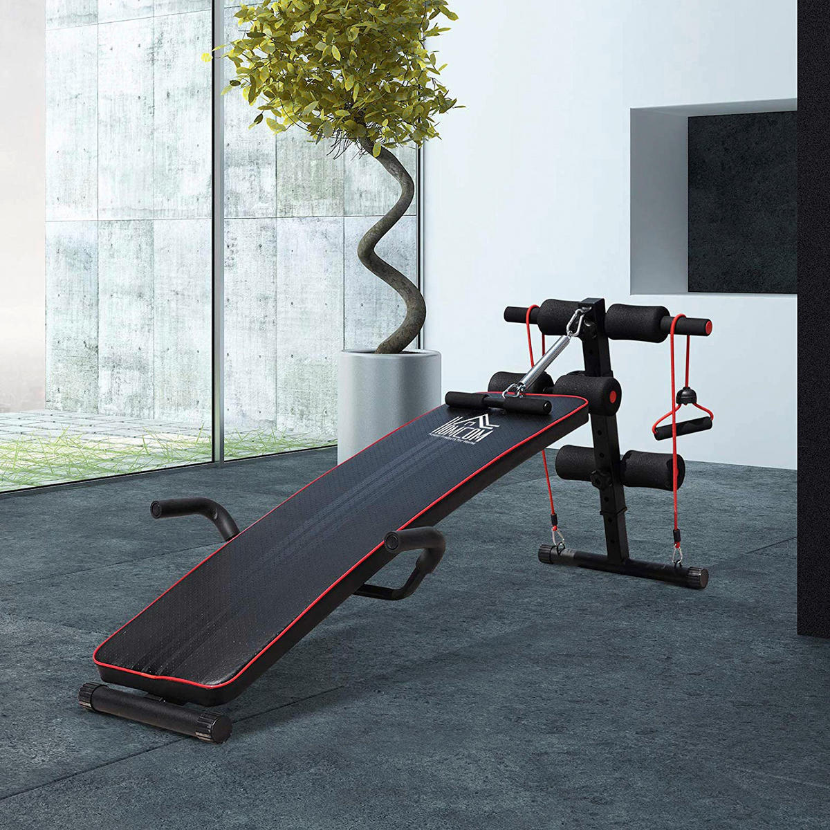 HOMCOM Sit-Up-Bank schwarz Stahl Sit-Up-Bank - rot/schwarz - HOMCOM
