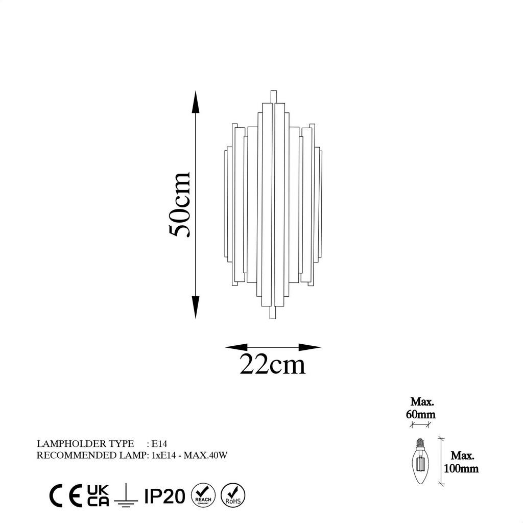 Thumbnail - Opviq Wandleuchte Reis Chrom Metall B/H/T/L: ca. 22x50x22x11 cm E14 1 Brennstellen