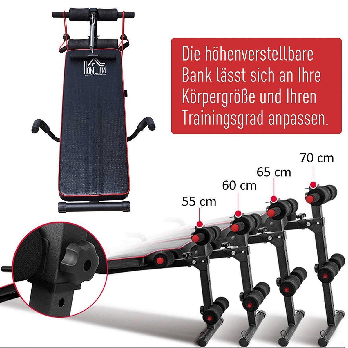 HOMCOM Sit-Up-Bank schwarz Stahl Sit-Up-Bank - rot/schwarz - HOMCOM
