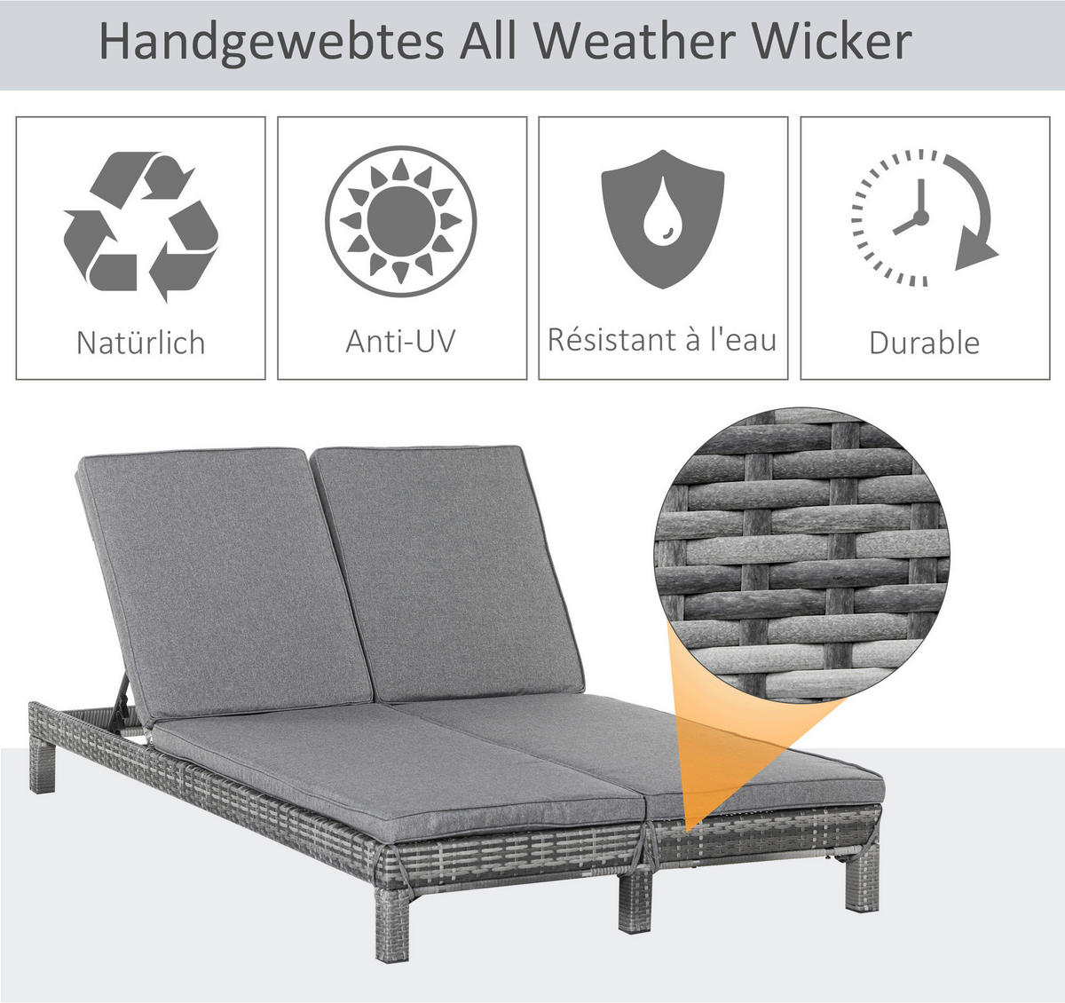 Outsunny Doppelliege grau Metall B/H/L: ca. 120x28x195 cm Doppelliege - grau (195,00/120,00/28,00cm) - Outsunny