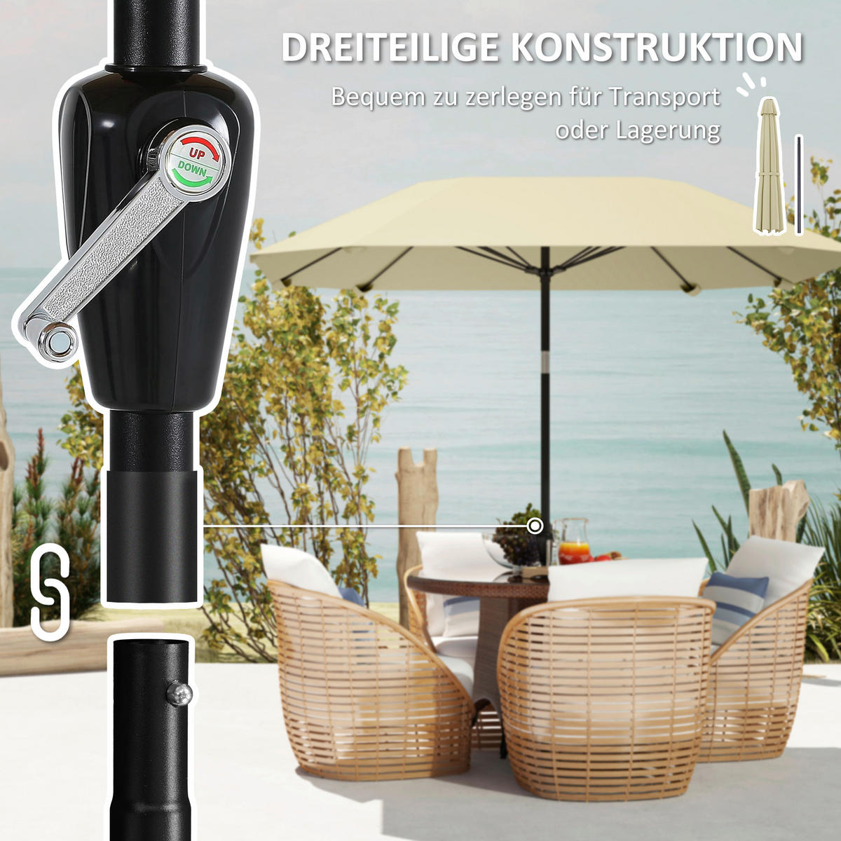 Outsunny Sonnenschirm beige Aluminium B/H/L: ca. 233x240x233 cm Sonnenschirm - beige (233,00/233,00/240,00cm) - Outsunny