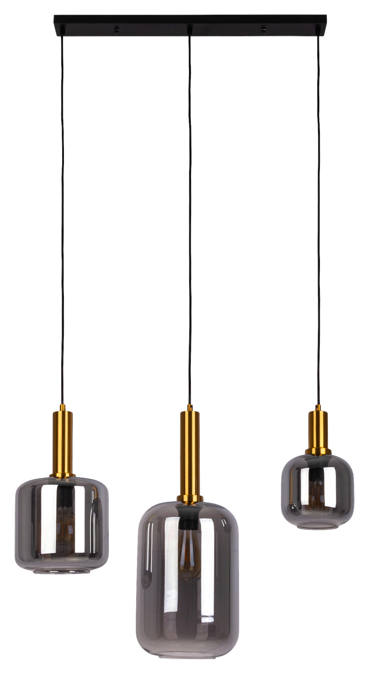 Näve Leuchten Pendelleuchte 7096422 schwarz Metall Glas B/H/T: ca. 82x150x22 cm E27 3 Brennstellen Fumo - schwarz (82,00/150,00/22,00cm) - Näve Leuchten