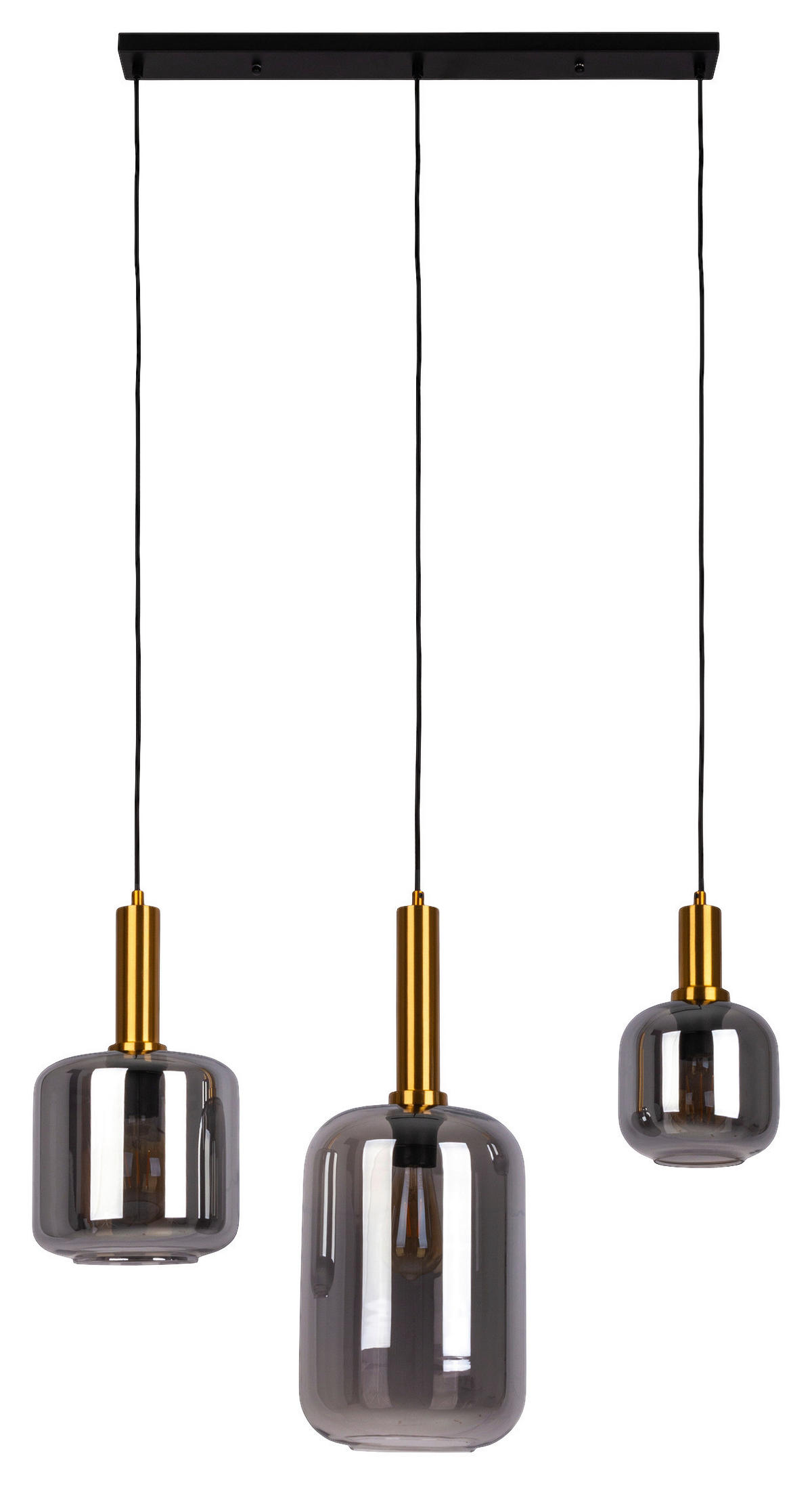Näve Leuchten Pendelleuchte 7096422 schwarz Metall Glas B/H/T: ca. 82x150x22 cm E27 3 Brennstellen Fumo - schwarz (82,00/150,00/22,00cm) - Näve Leuchten