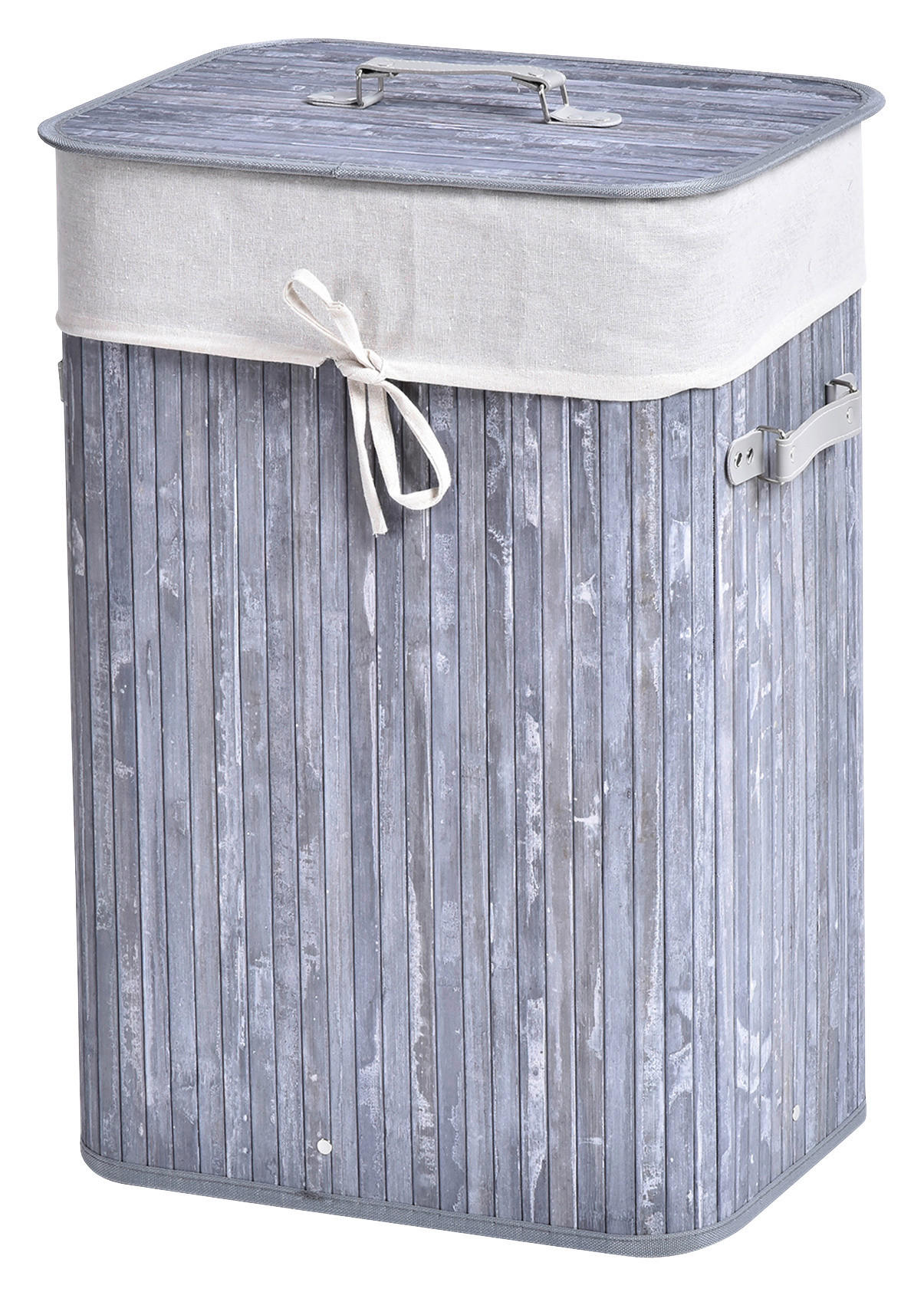 Wäschekorb mit 2 Tragegriffen grau Bambus Stoff Kunststoff B/H/L: ca. 30x60x40 cm