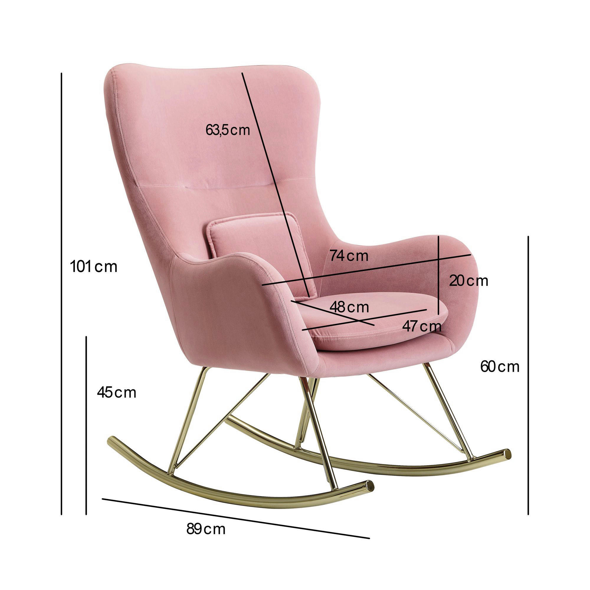 Stuhl rosa gold Samt Eisen B/H/T: ca. 74x101x89 cm Schaukelstuhl - gold/rosa (74,00/101,00/89,00cm) - Wohnling