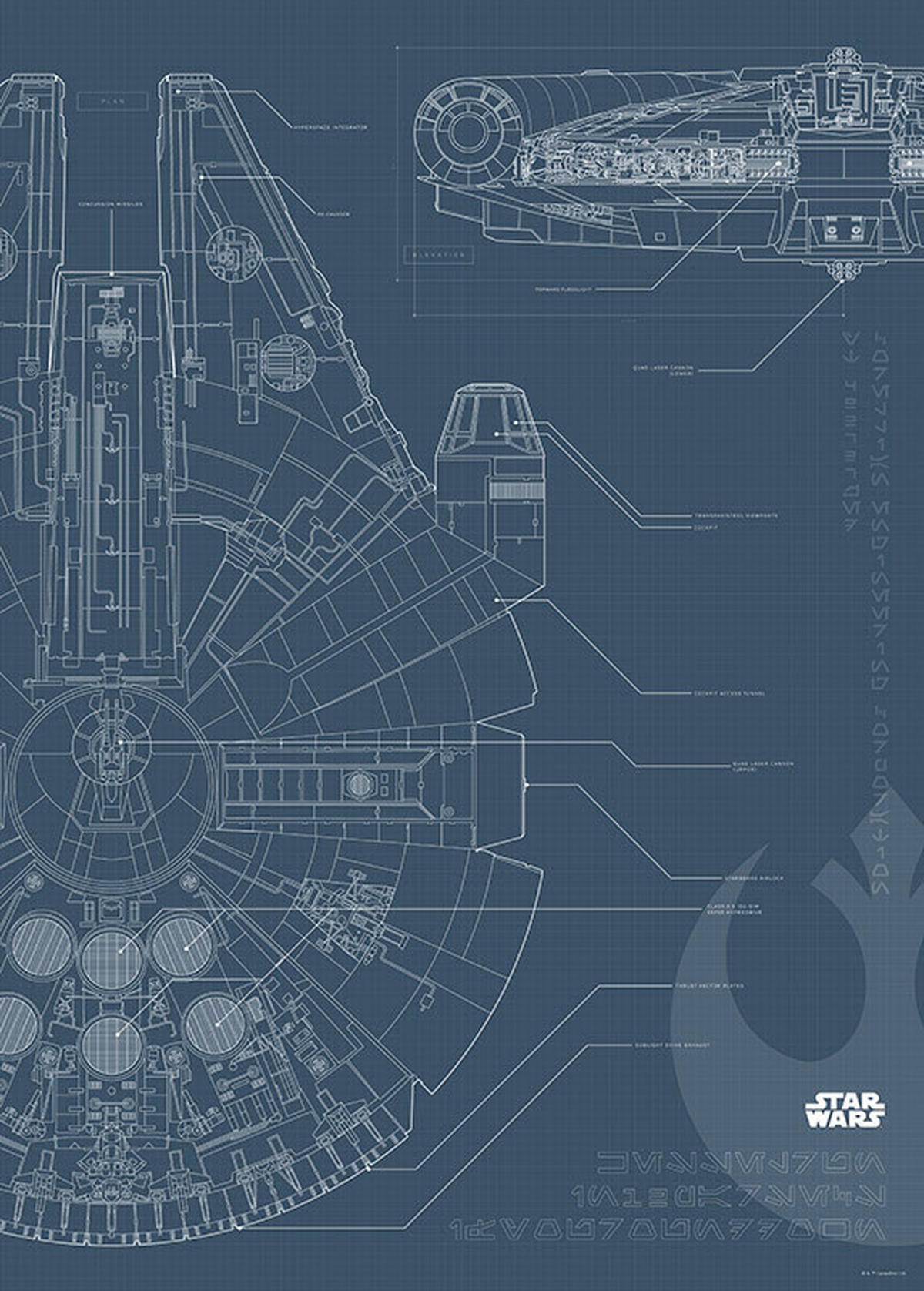 Komar Poster Star Wars Blueprint Falcon Star Wars B/L: ca. 50x70 cm Star Wars Blueprint Falcon - (50,00/70,00cm) - Komar