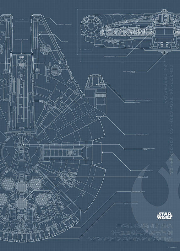 Komar Poster Star Wars Blueprint Falcon Star Wars B/L: ca. 50x70 cm günstig online kaufen