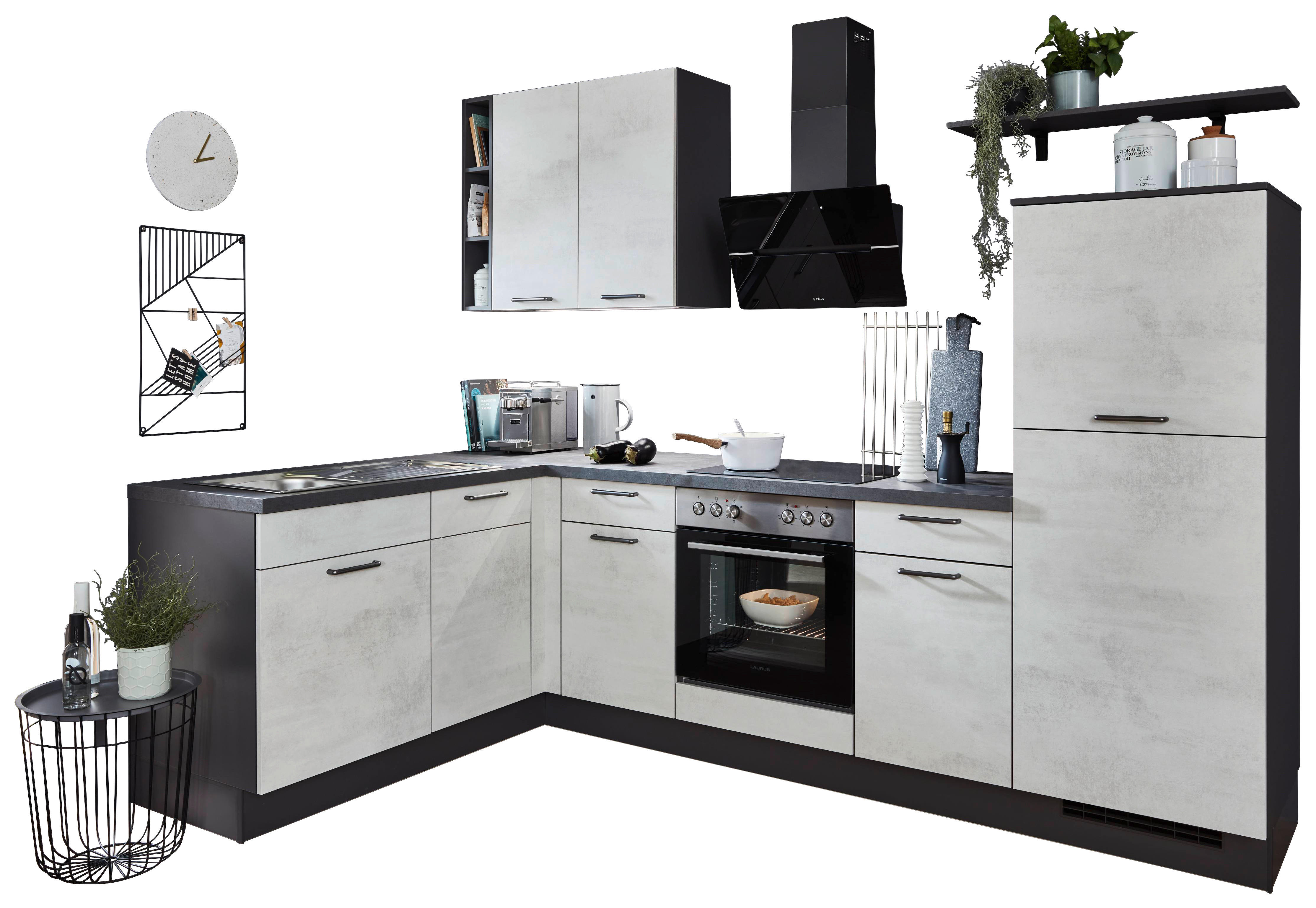 nobilia Winkelküche Riva Weißbeton Nachbildung B/T/L: ca. 275x60x175 cm Riva - schwarz/Weißbeton (275,00/175,00cm) - nobilia