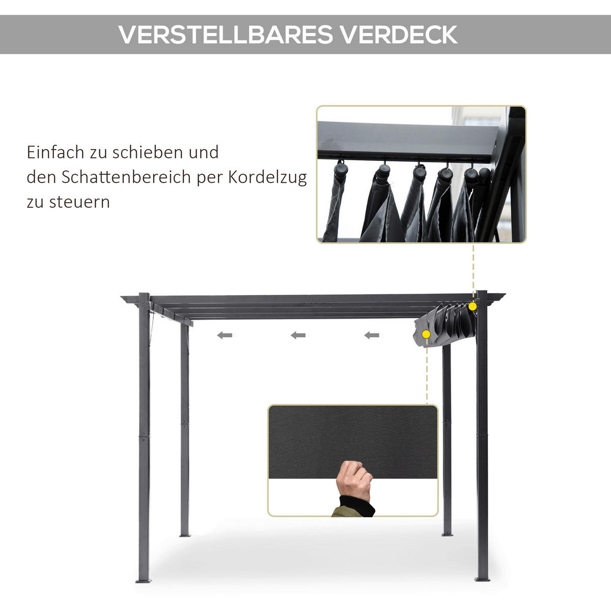 Outsunny Pergola mit Schiebedach grau Aluminium B/H/L: ca. 300x223x300 cm Pergola mit Schiebedach - kaffee/grau (300,00/300,00/223,00cm) - Outsunny