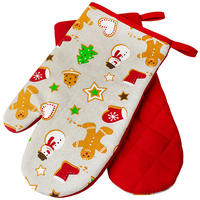Ofenhandschuhe Ofenhandschuhe-Paar_Weihnachten - beige/rot (17,00/29,00cm)