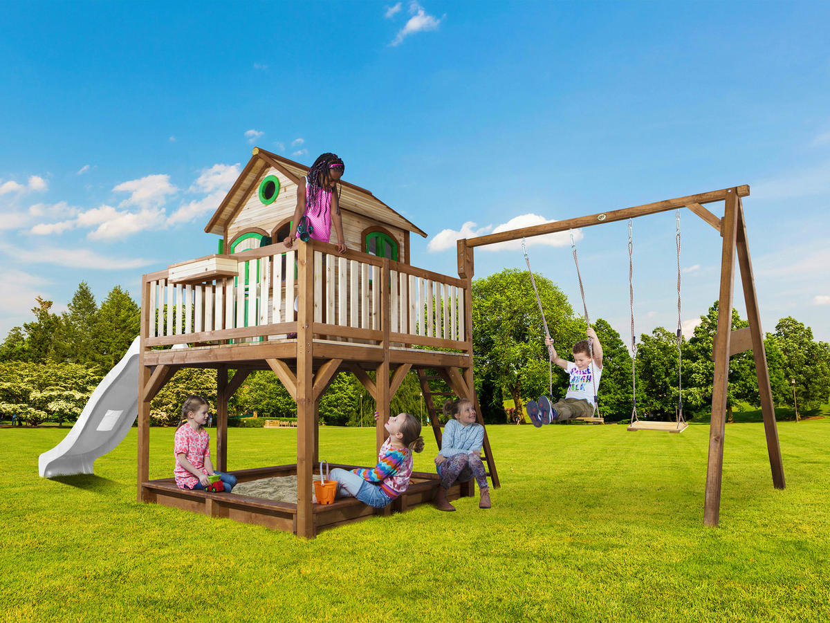 AXI Spielhaus Liam braun B/H/L: ca. 613x291x277 cm Liam - braun/weiß (277,00/613,00/291,00cm) - AXI