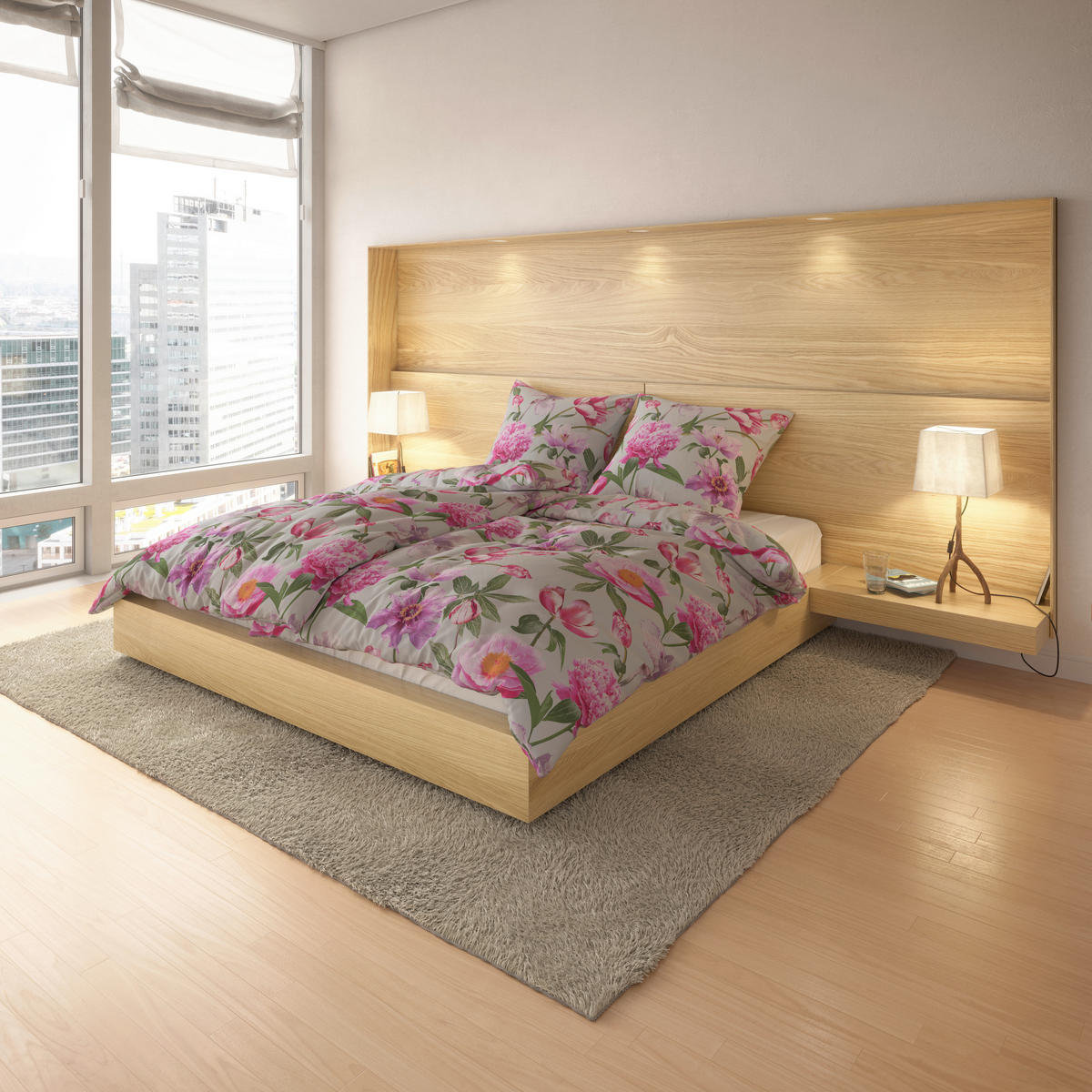 Baumwoll Bettwäsche Renforce Bettwäsche_Renforce Blumen - rosa/grau (135,00/200,00cm)