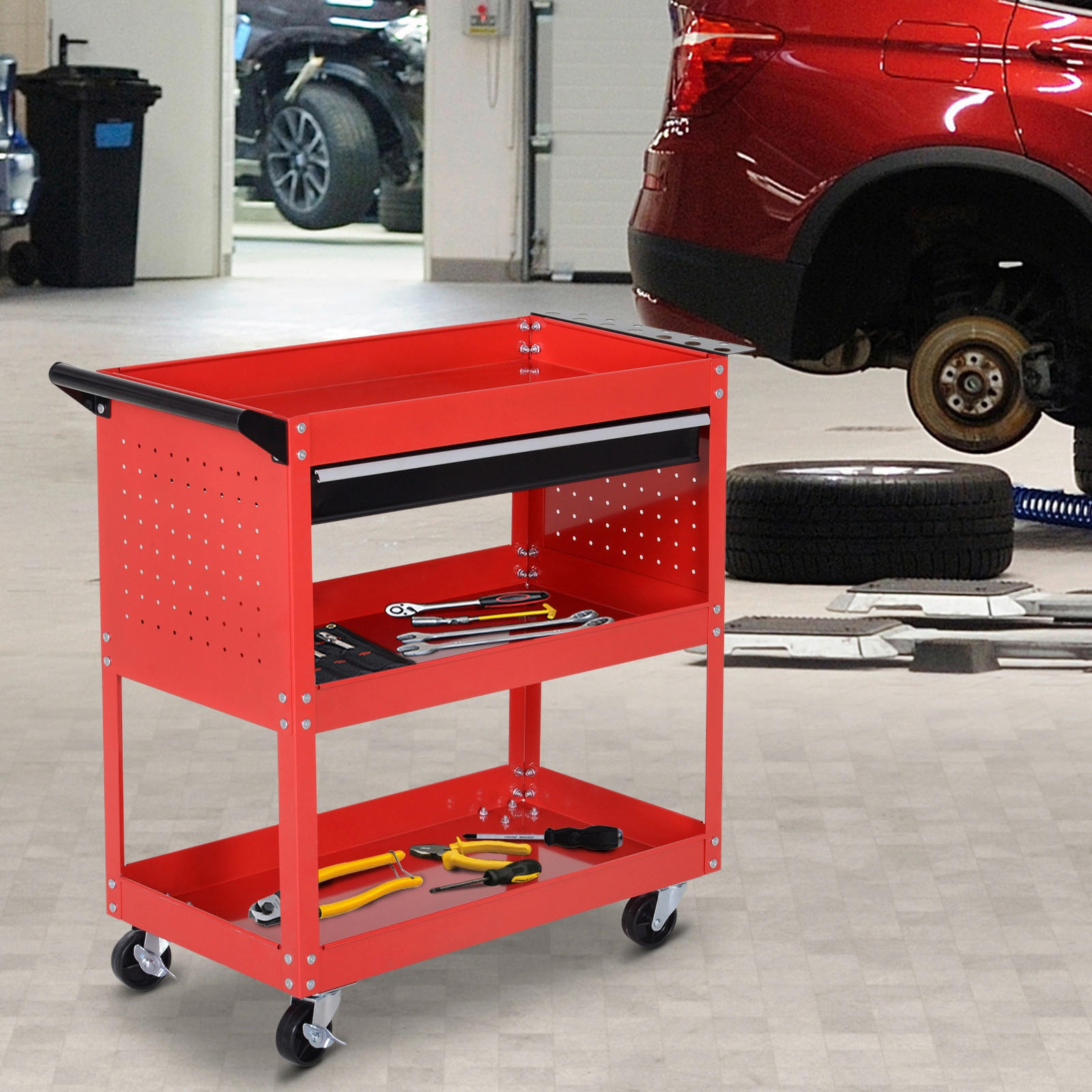 Werkstatt-Zubehör schwarz B/H/L: ca. 35x82x76 cm Werkstatt-Rollwagen - rot/schwarz (76,00/35,00/82,00cm) - HOMCOM